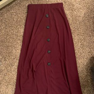 Maroon Button Down Long Skirt, Size M